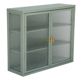 Retro Style Haze Double Glass Door Wall Cabinet With Detachable Shelves for Office Dining Room Living Room Kitchen