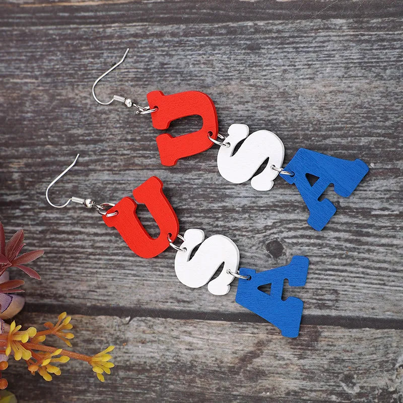 USA Wooden Letter Dangle Earrings - V.I.P Digital Presence