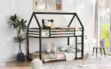 Twin over Twin House Bunk Bed with Built-in Ladder,Black - V.I.P Digital Presence