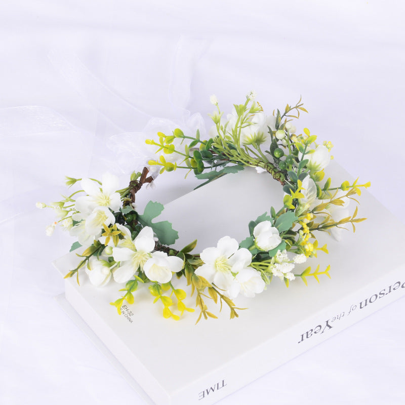 Flower Wreath Simulation Flower Leaves Hair Strap Photography Retro Hanfu Bridal Girl Flower Wreath Headwear - V.I.P Digital Presence