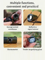NEW 7 in 1 Survival Whistle Hiking Whistle Compass Mirror Flashlight Magnifier LED Light Thermometer Storage Compass Tool - V.I.P Digital Presence