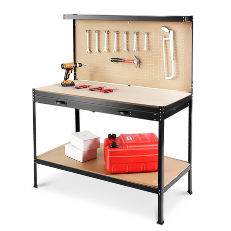 63" Tools Cabinet Working Tables Workbench Tool Storage Workshop Table with Drawers and Pegboard - V.I.P Digital Presence