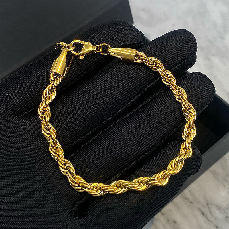 Hip hop gold Fried Dough Twists chain thick bracelet small jewelry chain - V.I.P Digital Presence