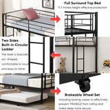 Twin bunk bed frame with trailer, metal bunk bed with sturdy guardrail and side ladder, can be divided into two beds, black - V.I.P Digital Presence