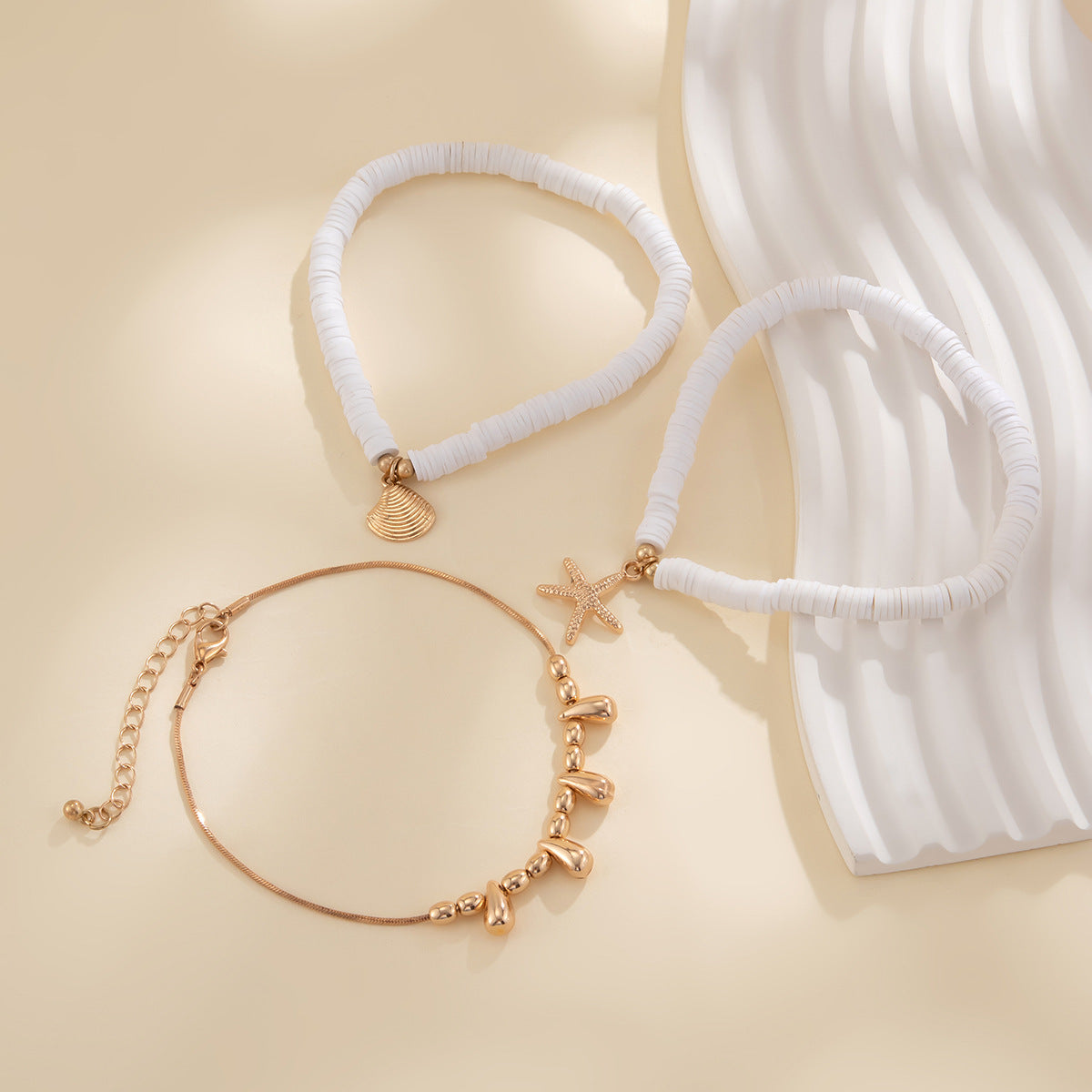 Holiday starfish soft ceramic ankle chain set, beach multi-layer alloy copper chain ankle ring - V.I.P Digital Presence