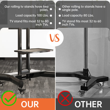 FANCO Universal Rotating TV Stand, suitable for 32-80 inch TVs, adjustable tilt height, maximum VESA 600x400mm (black) - V.I.P Digital Presence