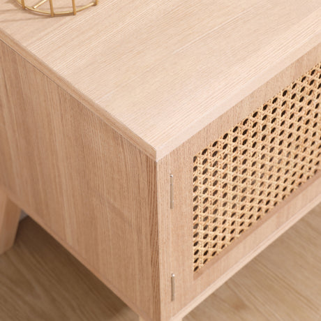 SUPERJARE Boho TV Stand for 55 Inch TV, Entertainment Center with Adjustable Shelf,Real Rattan TV Console with 2 Cabinets - V.I.P Digital Presence