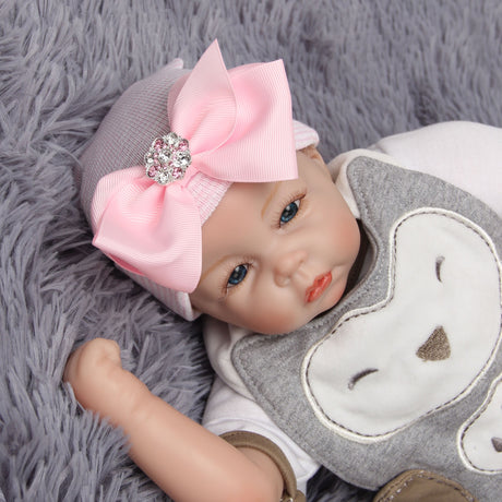European and American Big Bow Glittering Diamond Pink Stripe Girl Baby Knitted Hat Newborn Baby Pullover Hat - V.I.P Digital Presence