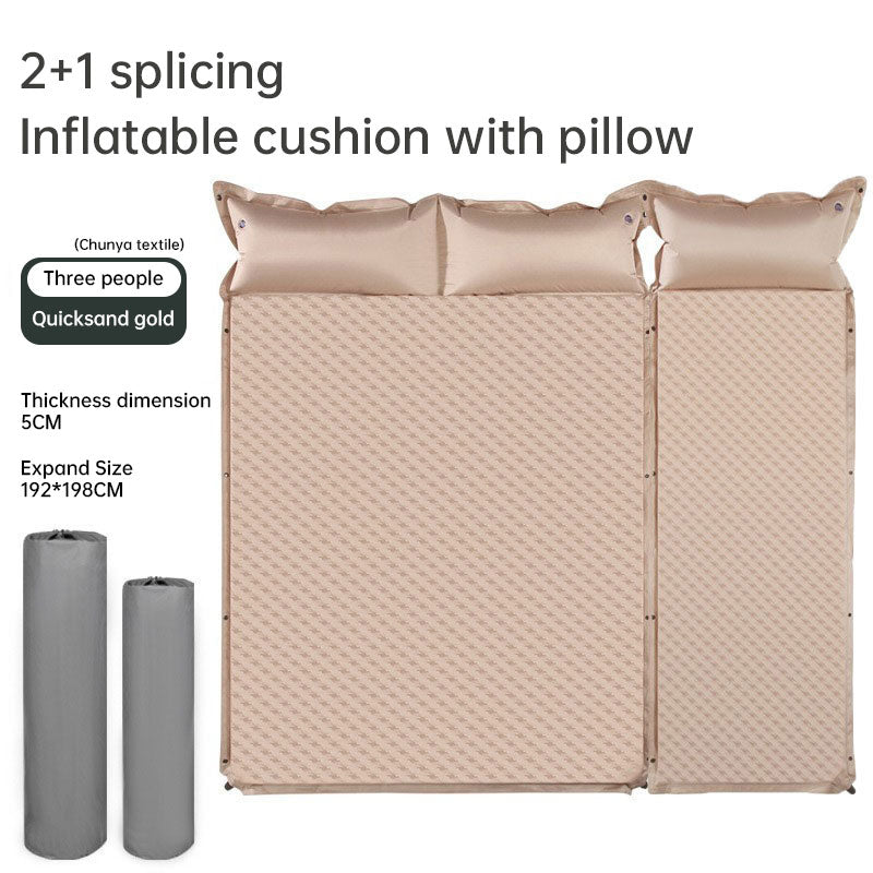 Colchón de aire autoinflable con diseño de camuflaje, ideal para camping y almohada. 