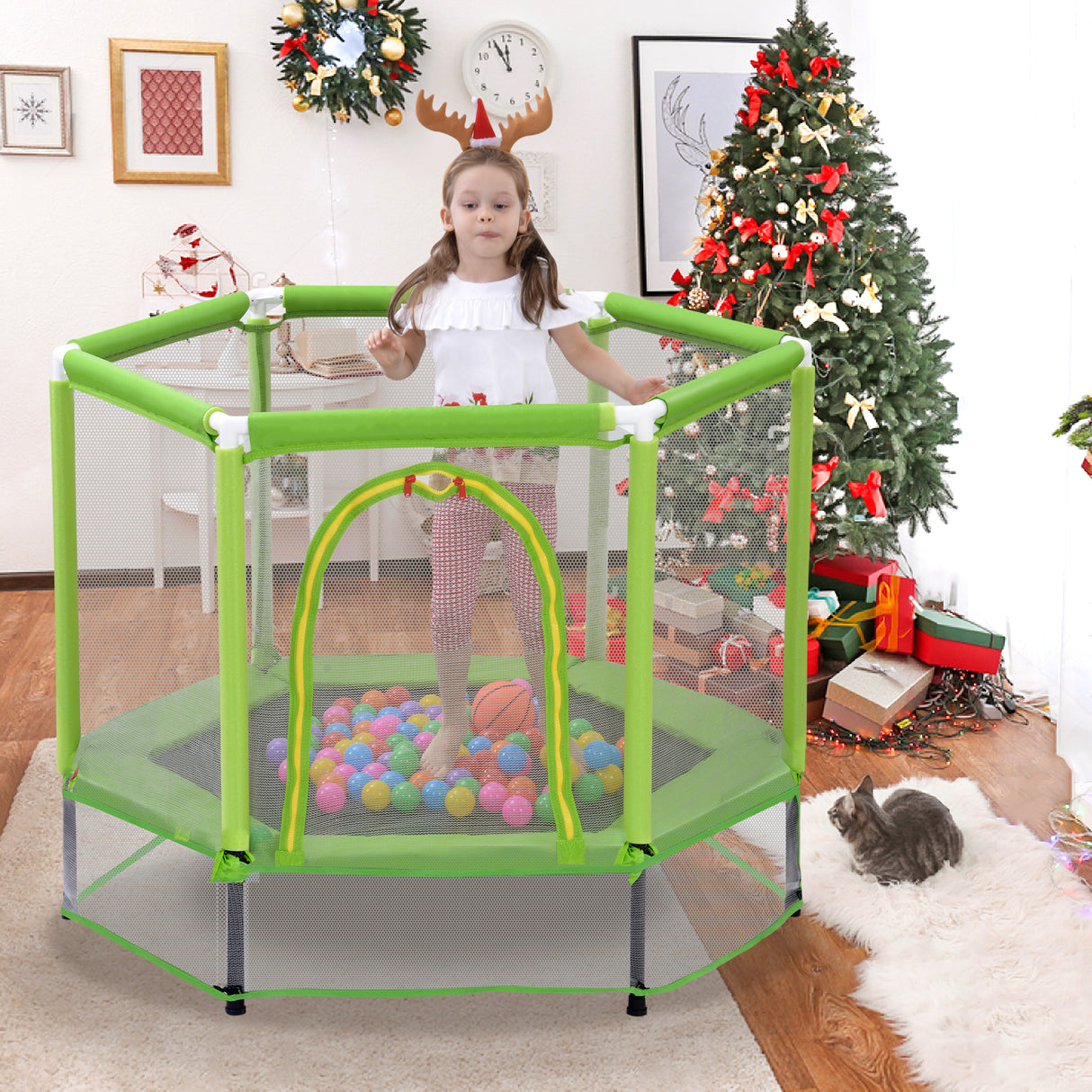 55'' Toddlers Trampoline with Safety Enclosure Net and Balls, Indoor Outdoor Mini Trampoline for Kids - V.I.P Digital Presence