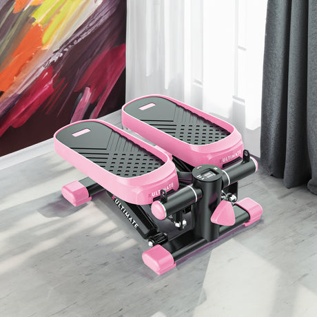 Home Office Exercise 330LBS Capacity Mini Stepper with Resistance Bands and LCD Monitor  Pink - V.I.P Digital Presence