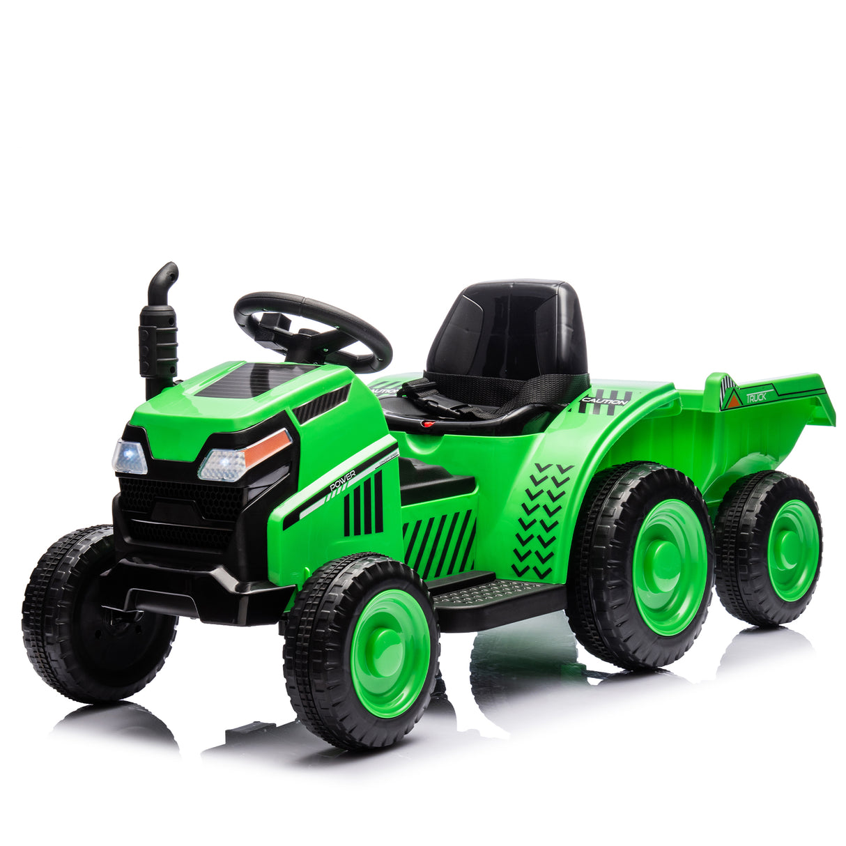 12V children ride the electric tractor "Black Knight" with a detachable storage tugboat and power display screen. - V.I.P Digital Presence