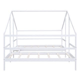Double Twin Size Triangular House Beds with Built-in Table White
