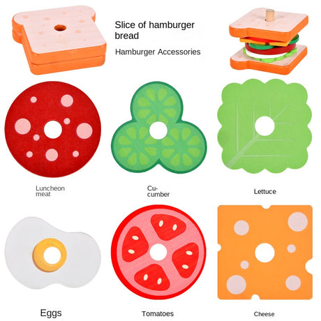 Baby wooden simulation burger, french fries, sandwich set, pillar pairing, food cutting, kitchen utensils, play with toys - V.I.P Digital Presence