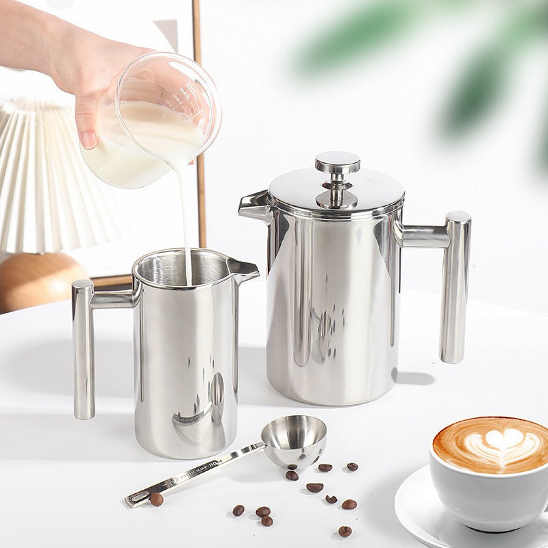 Coffee pot 304 stainless steel French press double-layer hand-pour straight handle coffee brewing pot - V.I.P Digital Presence