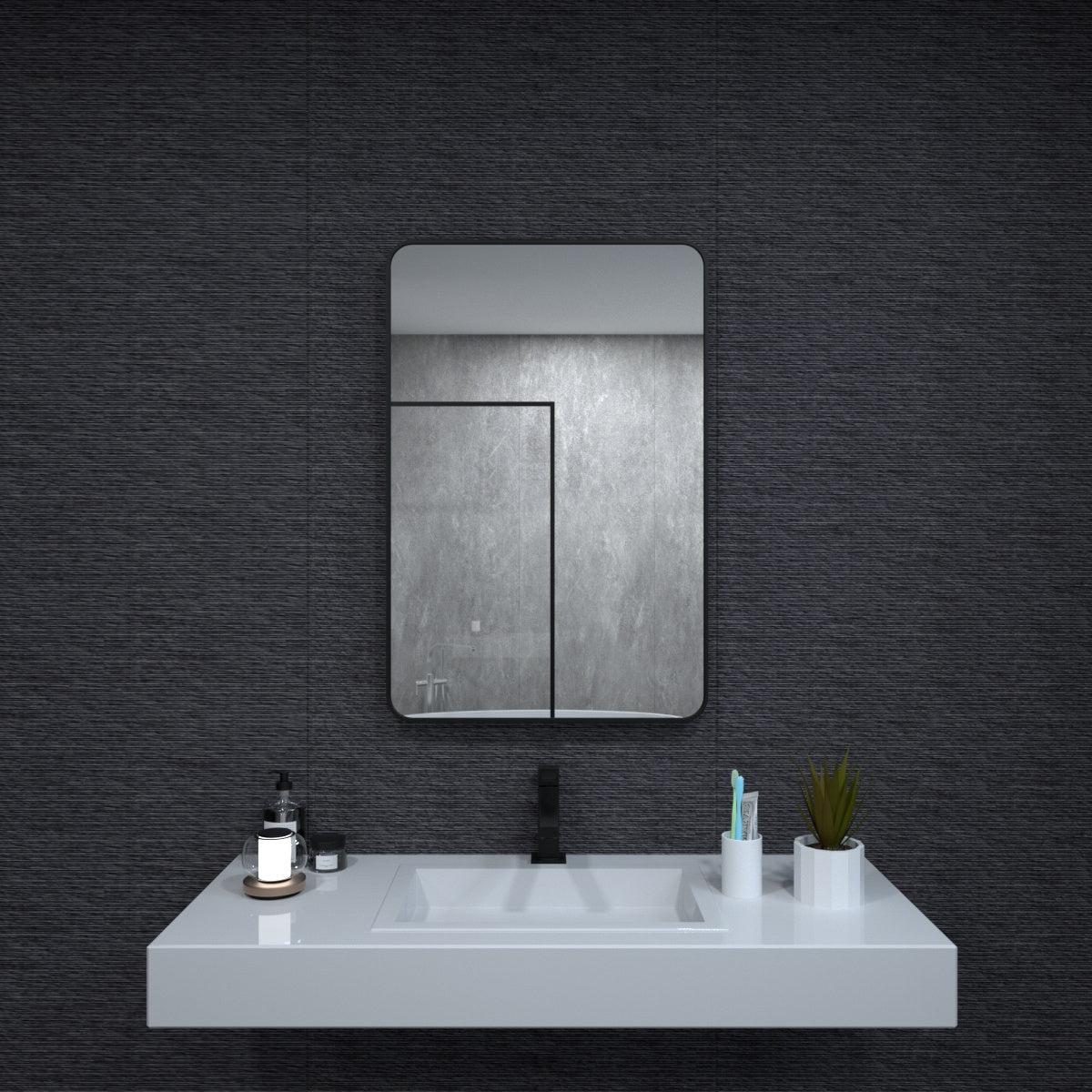 24x36 inch aluminum frame round rectangular bathroom wall mirror, matte black rust proof, tempered glass mirror - V.I.P Digital Presence