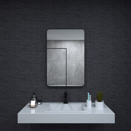24x36 inch aluminum frame round rectangular bathroom wall mirror, matte black rust proof, tempered glass mirror - V.I.P Digital Presence