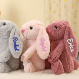 Muñeco de peluche de conejito bordado, conejito de orejas largas, bebé durmiendo con un muñeco de conejito de orejas grandes