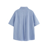 Patch striped casual loose silhouette short sleeved shirt for men - V.I.P Digital Presence