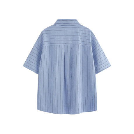 Patch striped casual loose silhouette short sleeved shirt for men - V.I.P Digital Presence