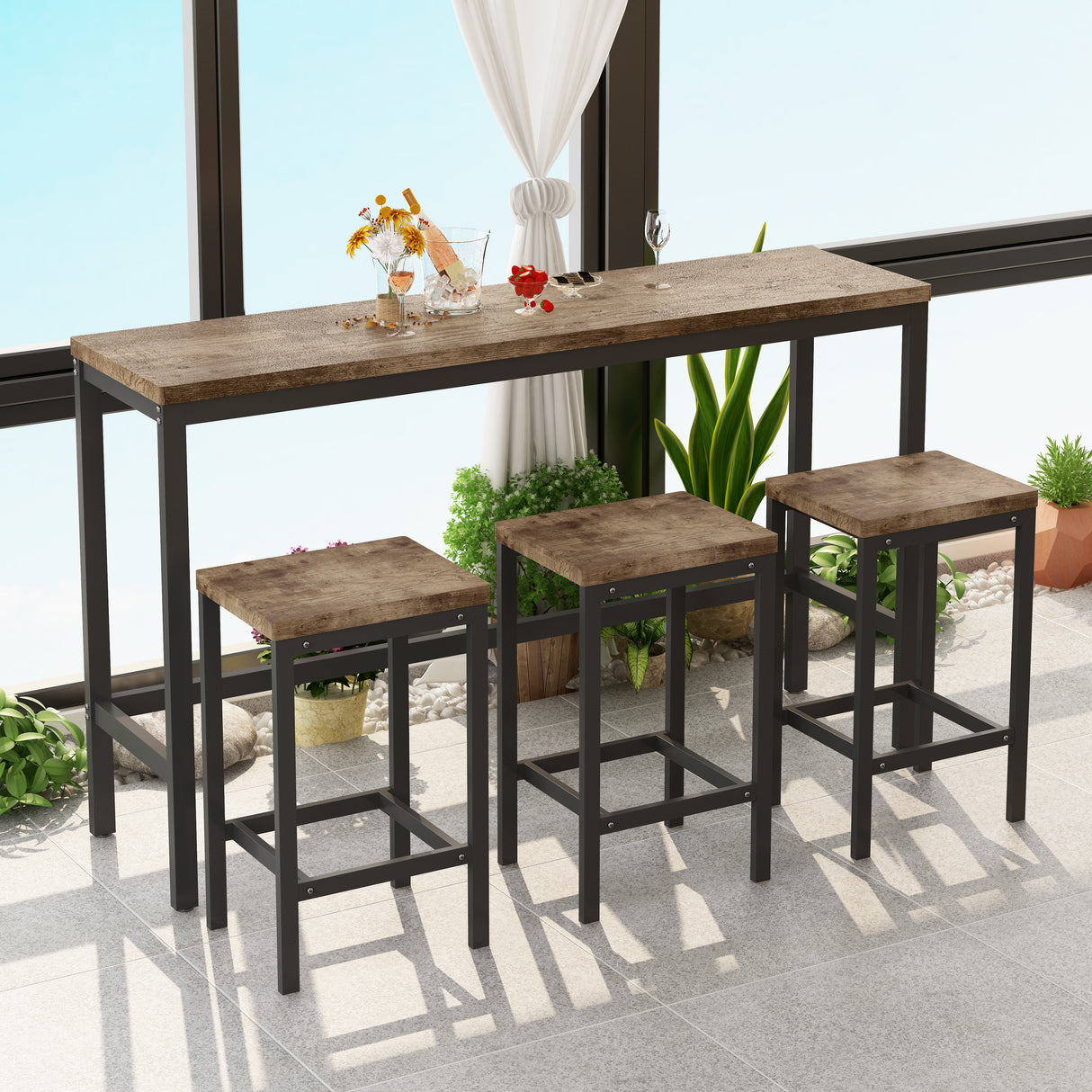 Modern Design Kitchen Dining Table Pub Table Long Dining Table Set with 3 Stools Easy Assembly Natural - V.I.P Digital Presence