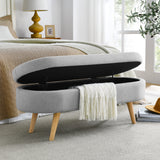 Ottoman Oval Storage Bench Rubber Wood Legs Grey(43.5"x16"x16")