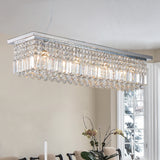 Modern Crystal Chandelier for Dining Room 8-Light White Rectangle Raindrop L39.4'' x W9.8'' x H8.7'(Bulb Not Included) - V.I.P Digital Presence