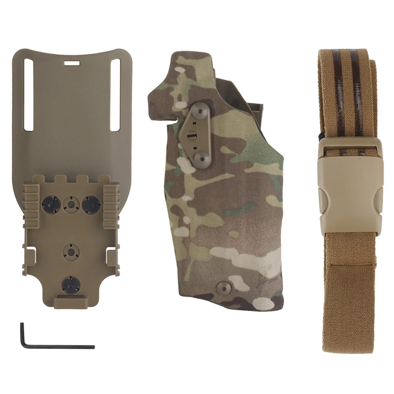 6354DO Left - handed Tactical Pistol Glock 17 Holster with X300U - A QLS Adapter, Leg Shroud, Drop, and MHA Leg Strap Kit - V.I.P Digital Presence