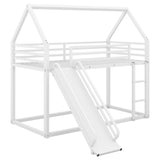 Twin over Twin House Bunk Bed with Ladder and Slide,White - V.I.P Digital Presence