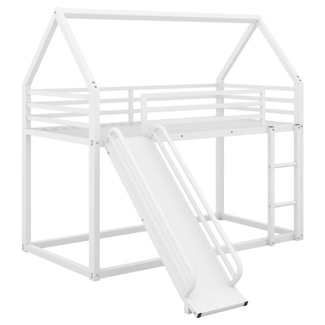 Twin over Twin House Bunk Bed with Ladder and Slide,White - V.I.P Digital Presence