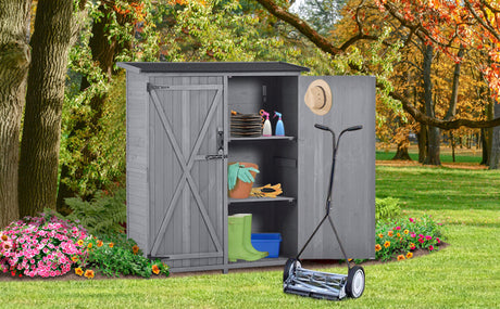 Outdoor 5.3ft Hx4.6ft L Wood Storage Shed Tool Organizer,Garden Shed, Storage Cabinet with Waterproof Asphalt Roof Gray - V.I.P Digital Presence