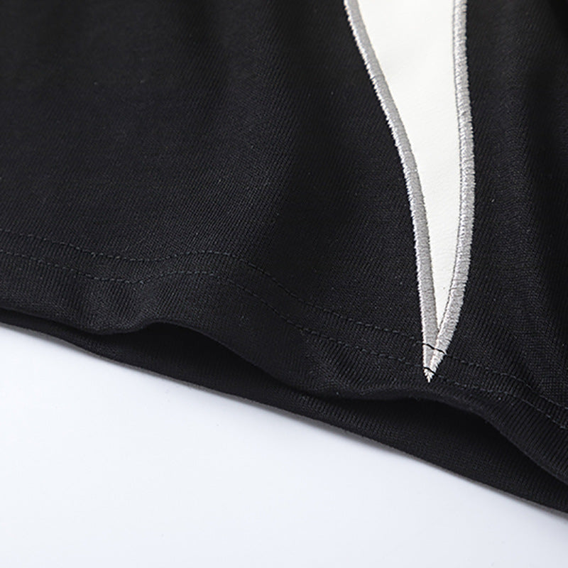 Color Block Applique Embroidery Flame Short Sleeve T-Shirt High Street Design Creative Abstract Casual Tee Men - V.I.P Digital Presence