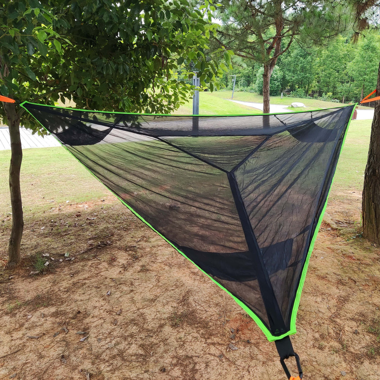 Hamaca triangular aérea multijugador, plegable, portátil, de malla, para árbol, para ocio 