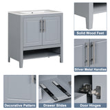 30" Bathroom Vanity with Sink, Multi-functional Bathroom Cabinet with Doors and Drawers, Solid Frame and MDF Board, Grey - V.I.P Digital Presence
