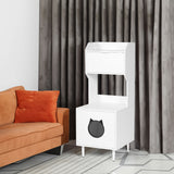 White wooden hidden cat trash can with rack and trash can shell, indoor cat house pet box, storage cabinet - V.I.P Digital Presence