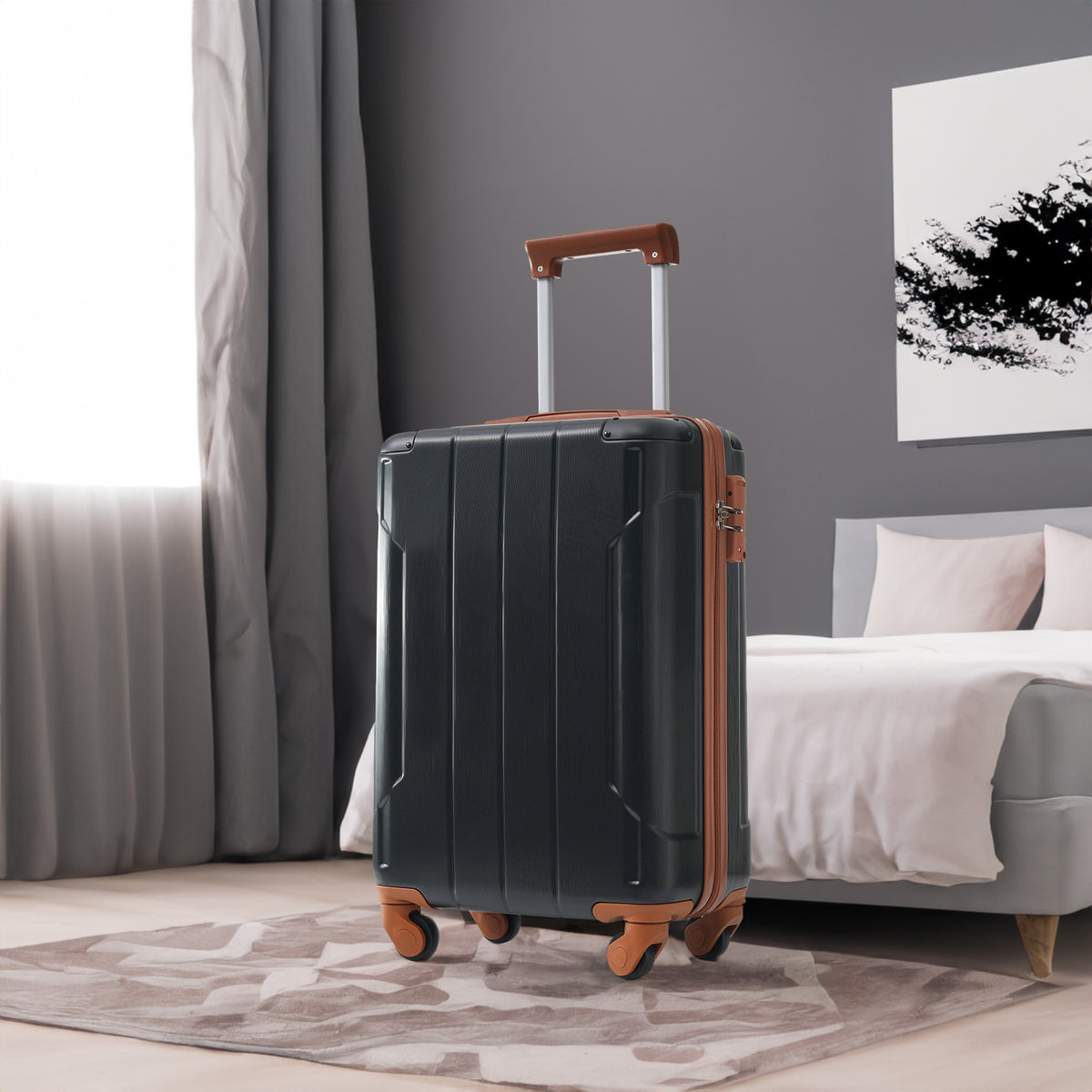 Hard shell luggage set 6-piece luggage set, expandable lightweight wheeled luggage, TSA lock, black brown - V.I.P Digital Presence