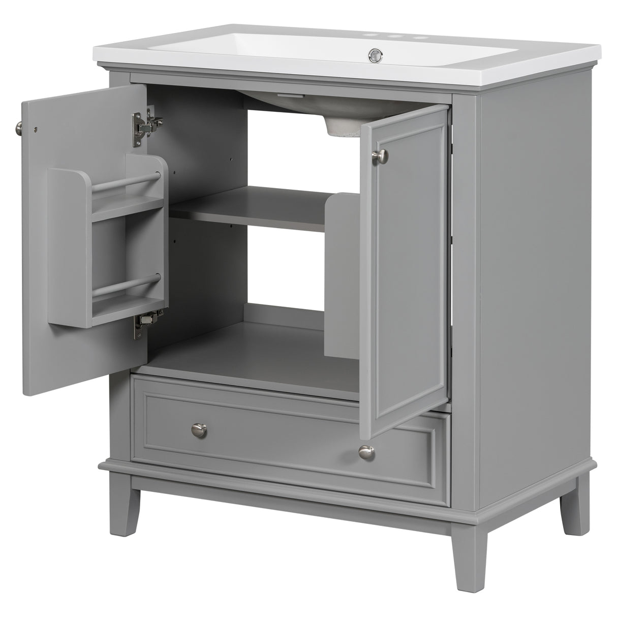 30inchgrey Bathroom Vanity with Sink ComboMulti-functional Bathroom Cabinet with Doors and Drawer Solid Frame and MDF Board - V.I.P Digital Presence