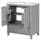30inchgrey Bathroom Vanity with Sink ComboMulti-functional Bathroom Cabinet with Doors and Drawer Solid Frame and MDF Board - V.I.P Digital Presence