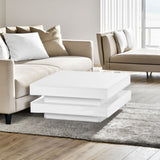 ON-TREND High Gloss Minimalist Design with LED Lights 2-Tier Square Coffee Table White