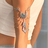 Bohemian metal chain jewelry arm chain punk retro dream catcher net leaf tassel open arm bracelet - V.I.P Digital Presence