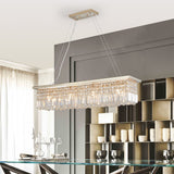 Modern Crystal Chandelier for Dining Room 8-Light Gold Rectangle Raindrop Chandelier L39.4'' x W9.8'' x H8.7'(Bulb Not Included) - V.I.P Digital Presence