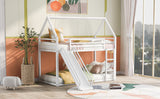 Twin over Twin House Bunk Bed with Ladder and Slide,White - V.I.P Digital Presence