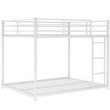 Full over Full Metal Bunk Bed, Low Bunk Bed with Ladder White