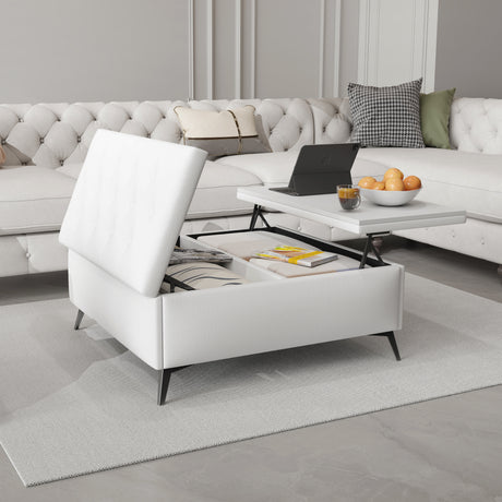 35 inch Wide Square storage benches Coffee Table with Lift Top Oversized Storage Ottoman in Upholstered for Living Room - V.I.P Digital Presence