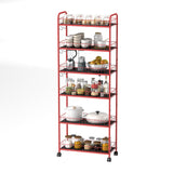 Red 6-story ultra-thin rolling storage cart, mobile shelves with wheels, metal wire storage rack with baskets - V.I.P Digital Presence