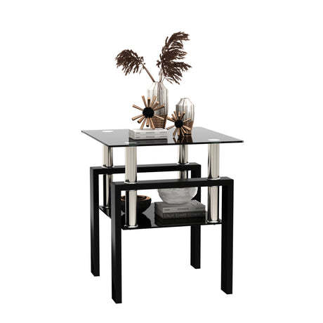 1-Piece Modern Tempered Glass Tea Table Coffee Table End Table, Square Table for Living Room, Black - V.I.P Digital Presence