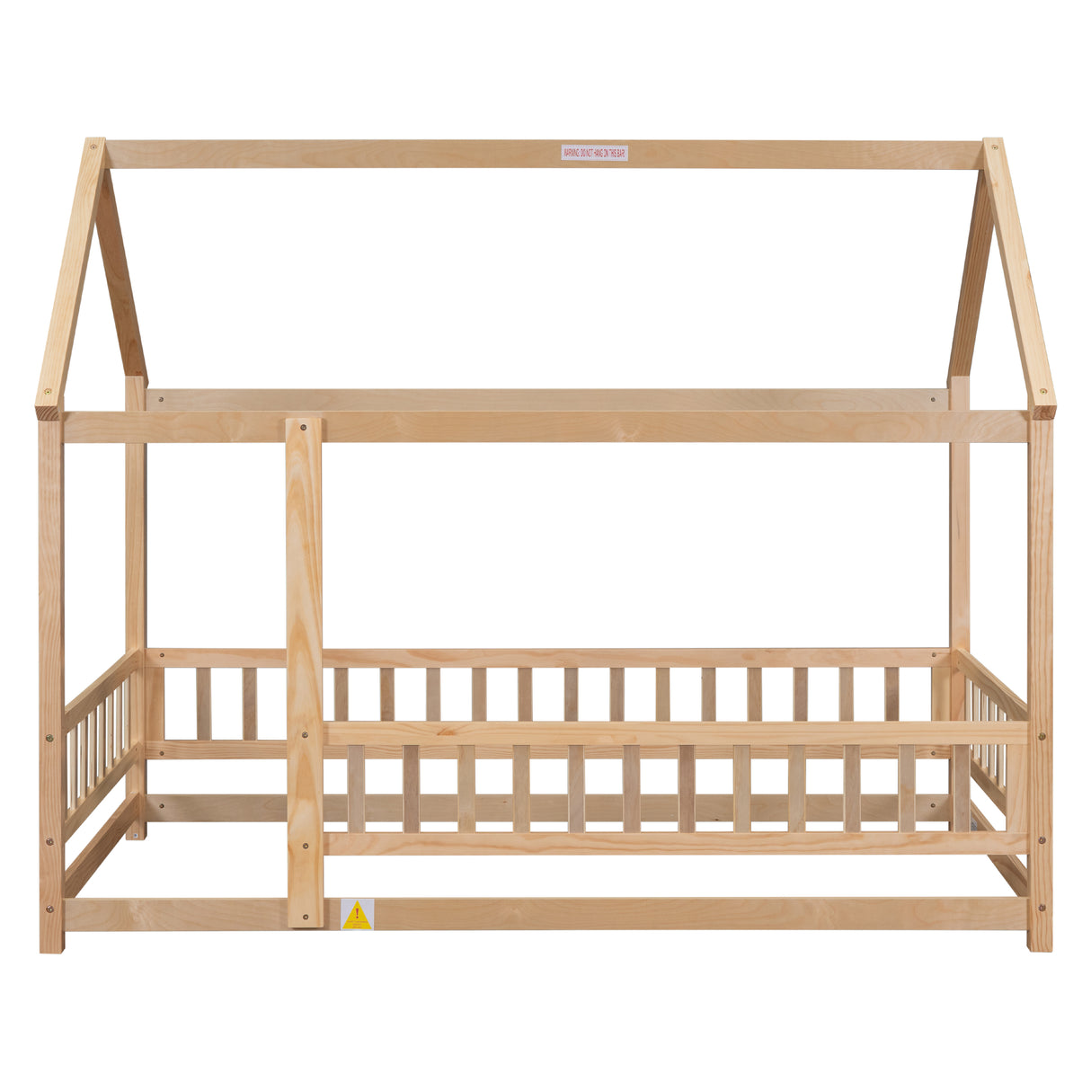 Twin Size Floor Wooden Bed with House Roof Frame, Fence Guardrails - V.I.P Digital Presence