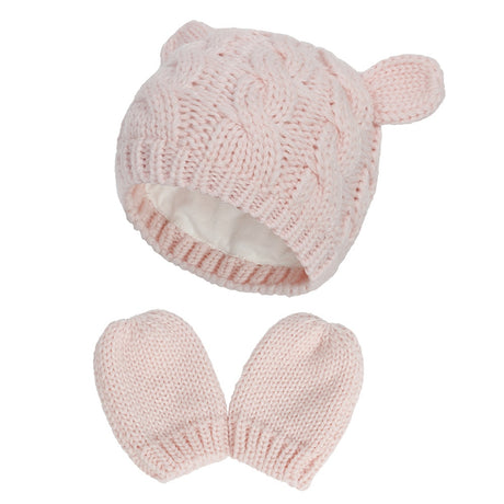 New Baby Kids Girls Boys Winter Warm Knit Hat Ear Solid Warm Cute Glove 2pcs Lovely Beanie Cap 0-18M - V.I.P Digital Presence