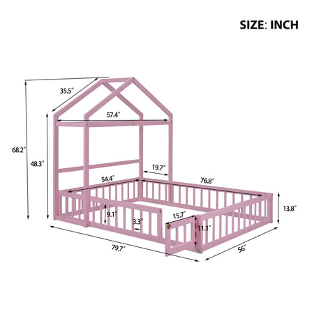 Wooden Full Size Children's Bed with Detachable Headboard and Integrated Clothes Drying Rack, Pink - V.I.P Digital Presence