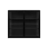 27.56"Glass Doors Modern Two-door Wall Cabinet with Featuring Three-tier Black